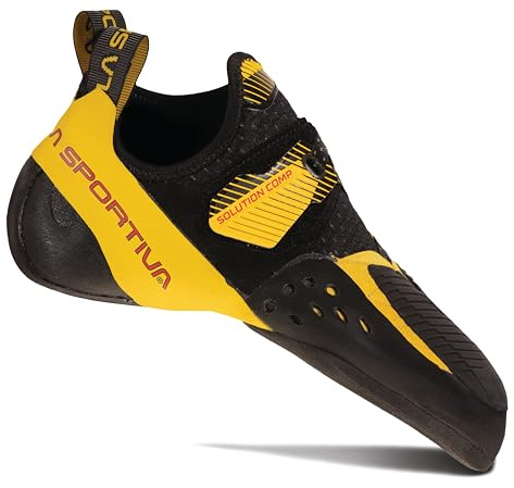 La Sportiva Mens Solution Comp Rock Climbing Shoes, Black/Yellow, 11.5