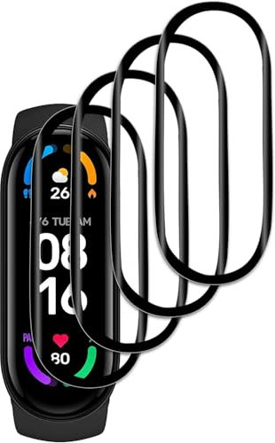 Jinyunlai Protector de Pantalla para Xiaomi Mi Band 6, [4 Piezas] Cobertura Completa 3D, Borde Curvado, Antiarañazos, Sin Burbujas, Antihuellas, Transparente HD PET Flexible Protector Pantalla