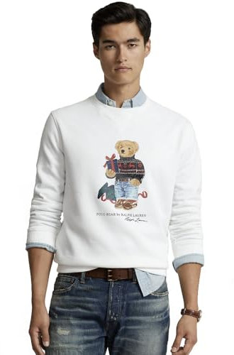 Ralph Lauren Felpa Uomo Polo Bear in Cotone, bianco, XL
