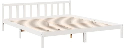 vidaXL Massivholzbett, Holzbett mit Kopfteil Lattenrost, Doppelbett für Schlafzimmer, Bett Bettgestell, Modern, Weiß 180x210cm Massivholz Kiefer