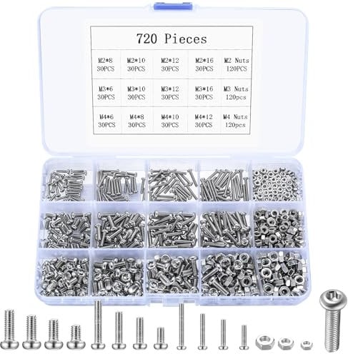 M2 M3 M4 Bolts and Nuts Set, 720 Pcs Metric Torx Drive Round Head Screws Bolts Set, Nuts and Bolts Set, Pan Head Machine Screws and Nuts Assortment Kit for Home Bicycle Motorcycle Repair (720)