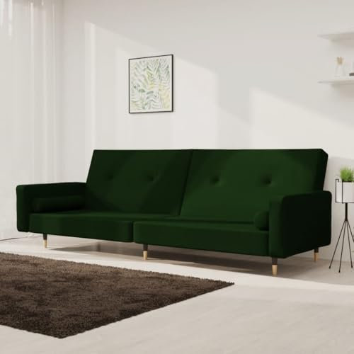 HEFZGDB Schlafsofa 2-Sitzer mit 2 Kissen Dunkelgrün Samt Lounge Sofa Terrassenmöbel Outdoor Sofa Geeignet für Garten, Terrasse, Pool.