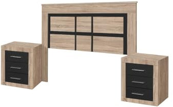 S & S Saldos y Stocks Cabecero de Matrimonio Kiara + 2 Mesitas de Noche Cambria y Grafito