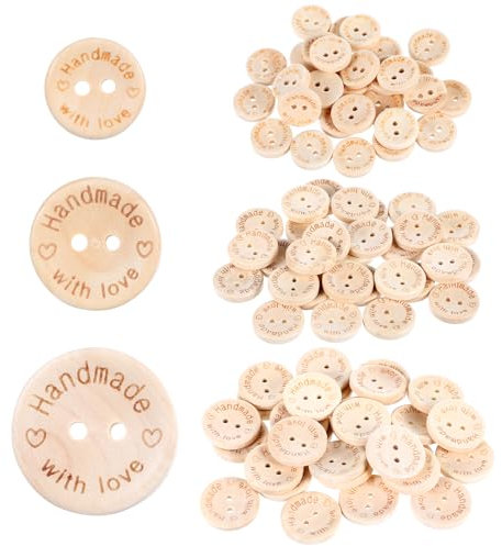 90pcs Buttons for Baby Cardigans, 3 Sizes Wooden Buttons, Handmade Button for Sewing with Love Button for Kids DIY Sewing Craft Decorations(10mm,20mm,25mm)