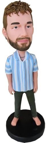 Helgee Wackelkopf, hübscher Mann mit gestreiftem Hemd, Wackelkopf, personalisierte Actionfigur basierend auf Ihrem Foto, individuelle, einzigartige handgefertigte Wackelkopf-Figur