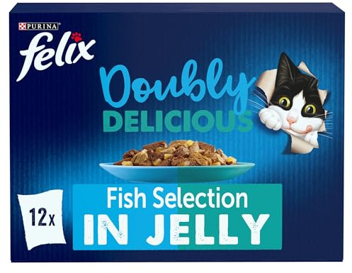 FELIX Doubly Delicious Fish Selection in Jelly Wet Cat Food 12x85g (Pack of 4)