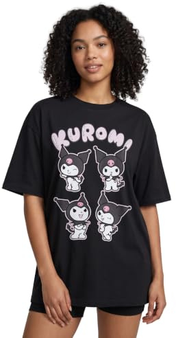 Hello Kitty & Friends Kuromi Women's Black Short-Sleeved T-Shirt | Graphic Tee | Sanrio Characters Top, My Melody, Cinnamoroll | Retro Anime Apparel