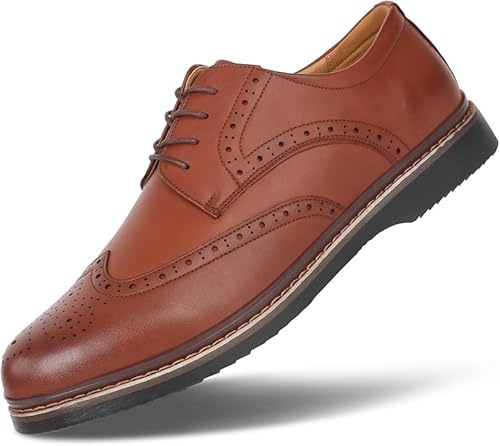Hawkwell Herren-Halbschuhe mit Flügelkappe, Brogue-Schuhe, Übergröße, EU-Größe 47, 48, 49, 50, 51, braunes PU, EU 50