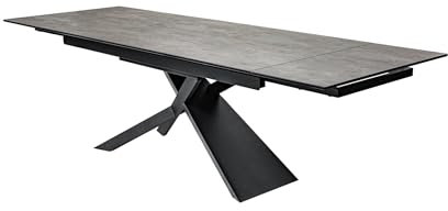 Licht-Erlebnisse Esstisch ausziehbar 180-220-260 x 90 x 77 cm (LxBxH) Stein Optik Schwarz aus Keramik Metall Keramik Industriedesign Esszimmertisch
