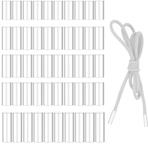 Yuanchu 50Pcs Transparent Shoe Laces Rope Head Shrink Tubing, Sneaker Shoelace Heat Shrink Tubing Aglets Shoe Lace Clips