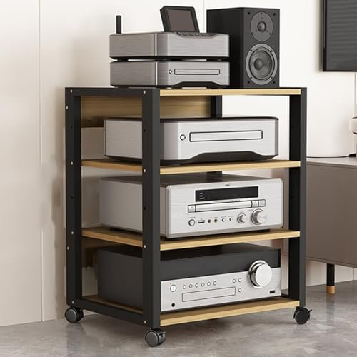 Mueble HiFi Mesa TV con Ruedas Estantes Auxiliar de Salón, Soporte for Tocadiscos TV Mueble(Light Color,4 Tier)