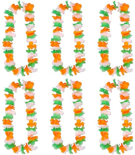 6 x St Patricks Day Lei Garlands – Ireland Flag Colours Flower Necklaces – Adults Irish Fancy Dress Party Costume Accessories Multipack for Men & Women