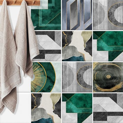 GRAZDesign Set di 10 piastrelle adesive da cucina, vintage, colore verde, grigio, per piastrelle, per bagno, 20 x 25 cm, 10 pezzi