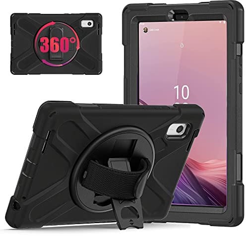 Junfire for Lenovo Tab M9 Case 9 inch 2023, Shockproof Rugged with 360 Rotating Kickstand Hand Strap Shoulder Belt for Lenovo M9 Tablet Case TB-310FU-Black