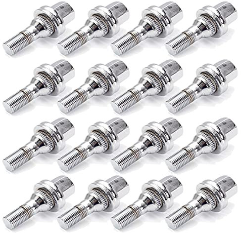Goujon De Roue,Ecrou Antivol 4 / 16pcs M12x1,25 17mm Voiture en Aluminium Chromé Boulons De Roue Chromé Kit Utilisation Adaptée pour Peugeot 1007 206 207 406 407 607 2000-2008(16PCS)