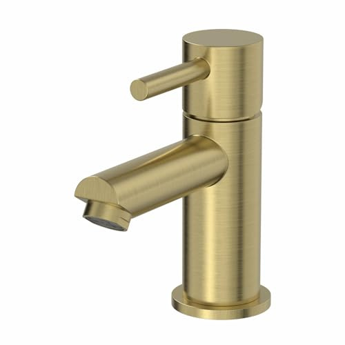 Architeckt® Malmo Bathroom Basin Sink Mixer Tap Cloakroom Mini Mono Modern Round Single Lever Handle Faucet for Sinks, Brushed Brass