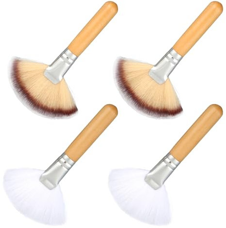 lasuroa 4 Uds Brochas Faciales en Abanico, Suaves y Esponjosas para Iluminar Rubor y Maquillaje Facial de Esteticista para Mujeres