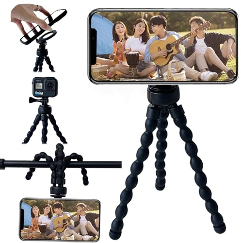 Ysnzaq Mini Trípode para Movil, Magnético Flexible Tripode, Rotación De 360° Pulpo Soporte Trípode para iPhone, Galaxy, Android, Go Pro, Cámara Digital Pequeña-BZY Black