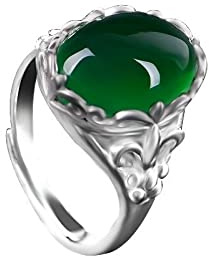 Natural Green Jade Ring 925 Silber Jadeit Chalcedon Amulett Mode Charme Schmuck Geschenke für Frauen (Ringgröße: Sehrsbar)