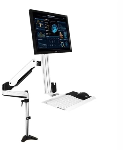 Height Adjustable gas spring Single Monitor Mount Arm,Single Monitor Desk Mount, Sit Stand Workstation with keyboard tray and mouse box, Holds up to 13.2lbs Monitors Arm