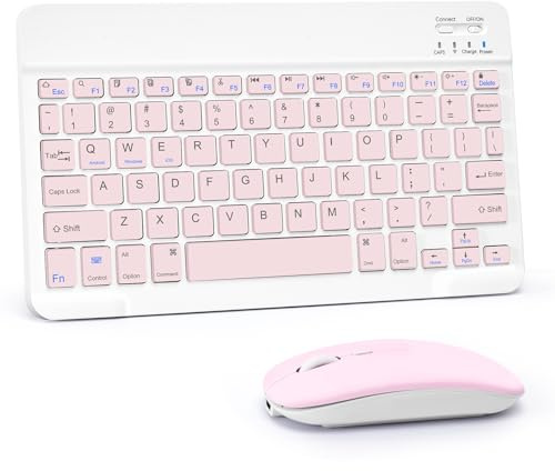 kantaj Portable Bluetooth Keyboard and Mouse for iPad/Samsung/Tablets,USB-C | UK Layout, Rechargeable, Compact Bluetooth Mouse and Keyboard, Wireless Keyboard for iOS/Android/Phones, Pink