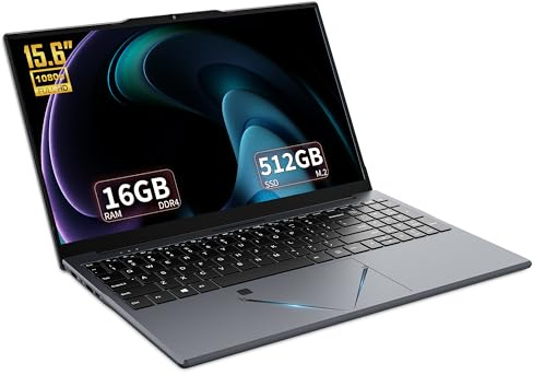 Amita Notebook 15,6 Zoll FHD Grau, Prozessor N95 (bis zu 3,4 GHz), 16 GB RAM DDR4, 512 GB SSD NVMe, Tastatur mit Hintergrundbeleuchtung, intelligentes Touchpad, Webcam mit Privatsphäre Schalter (N95V