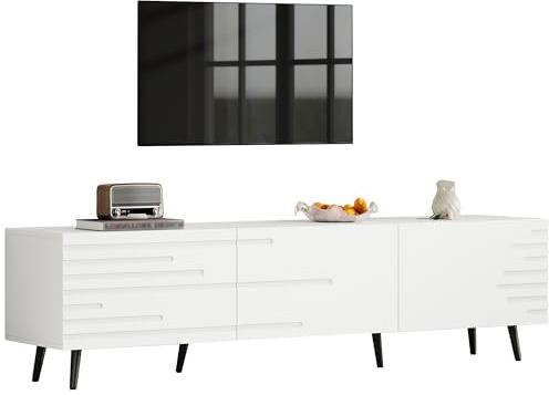 RAPRAP Weiß Tv Schrank Holz mit 3 Klapptüren & 3D-Druck | 180cm Tv Lowboard Stehend für 80 Zoll Fernseher – Stabiles Tv Board mit 6 Beinen & 40 Kg Belastbarkeit,P