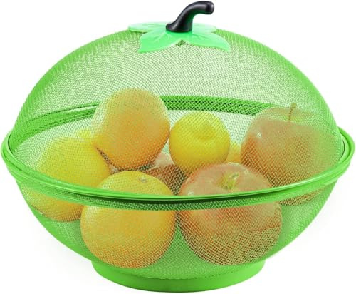 LN COZY CORNER Apple-Shaped Mesh Fruit Basket with Lid, Tabletop Vegetable Holder, Decorative Fruit Bowl for Kitchen, Camping, and Patio Use