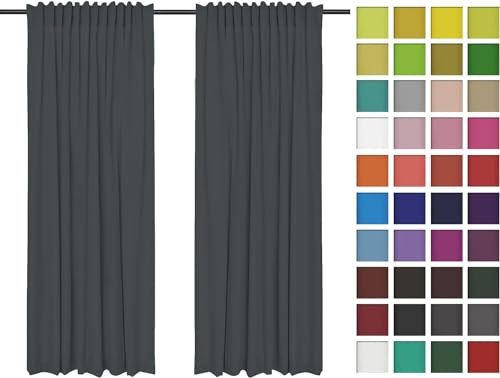 Rollmayer Vorhänge mit Tunnelband Kollektion Vivid (Grafit 33, 135x150 cm - BxH - 2 er Pack) Blickdicht Uni einfarbig Gardinen Schal für Schlafzimmer