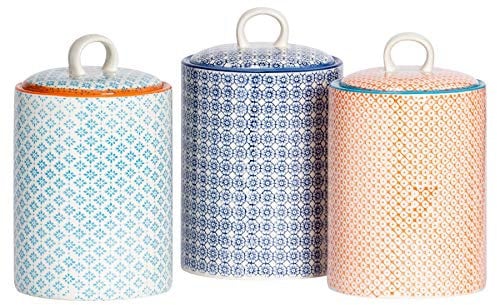 Nicola Printemps Biscuit Porcelaine Biscuit Barrel Pot Multipack - Bleu Floral/Bleu/Orange - Ensemble de 3