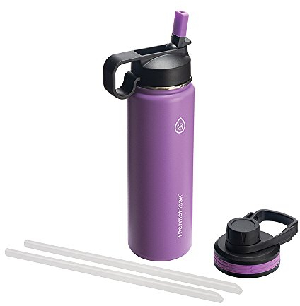 Thermoflask Double Stainless Steel Insulated Water Bottle with Two Lids, 24 Ounce, Plum