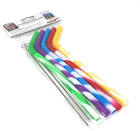 EKNA Silikon Strohhalme - Trinkhalme mehrfach verwendbar - in fünf Farben - inklusive Zwei Reinigungsbürsten