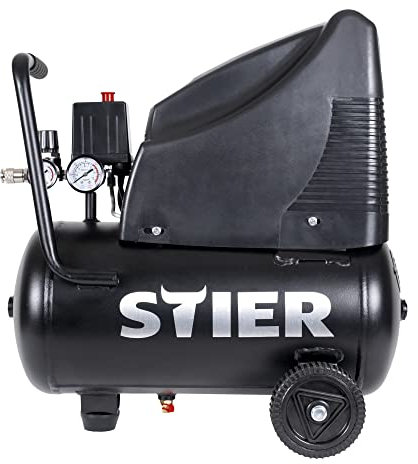 STIER Kompressor LKT 200-8-24 für Druckluft-Werkzeug, 1200 W, 8 bar, 24 Liter Tank, 10 kg, mit Abschaltautomatik, Werkstattkompressor, ölfreiem Luftverdichter