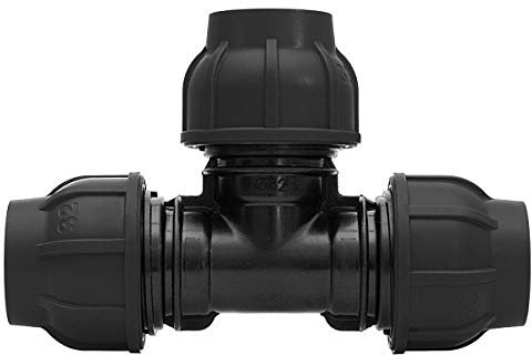 PE Verschraubung T-Stück Ø 63 x 63 x 63 mm mit Klemmverschraubung für PE-Rohr 63 mm für Wasserversorgung in Orts- und Fernwassernetzen bei Eigenwasserversorgung