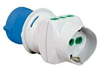 ADATTATORE INDUSTRIALE DA SPINA 2P+T 16A CEE blu a 2 presa 2P+T 16A + 1 SCHUKO