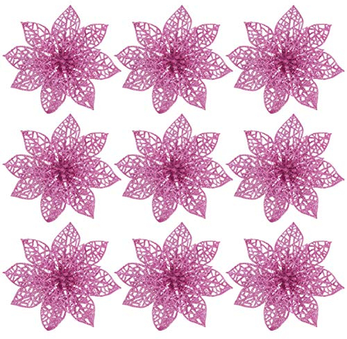 BESPORTBLE 10 Stück Weihnachtsstern Weihnachtsstern Blumen Künstliche Blumen Hohl Design Glitzer Gefälschte Blumen Weihnachtsbaum Dekoration Blumen für Weihnachten Party Festival Hochzeit