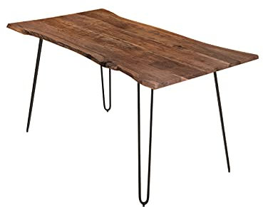 SAM Esszimmertisch 220x100cm Hannah, echte Baumkante, Akazienholz nussbaumfarben, massiver Baumkantentisch mit Hairpin-Gestell Mattschwarz