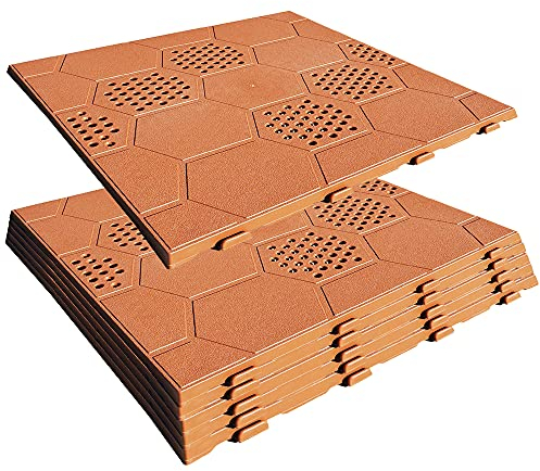 Confezione da 6 piastrelle di plastica per pavimento esterno di 39x39x2,5 cm. Superficie totale 0.9m². Collezione facile - Terracota