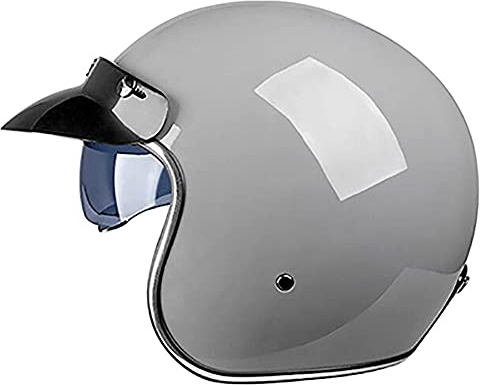 Woljay Retro Motorradhelm 3/4 Jethelm Halbhelme Motorrad Jethelm mit Schild Sonnenblende für Männer Frauen Erwachsene ECE 22/05 DOT Approved (XX-Large, Grau)
