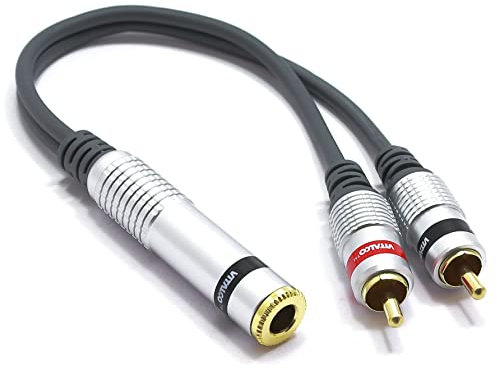VITALCO Adaptateur Jack 6.35mm Stéréo Femelle vers 2x RCA Mâle Câble double Cinch vers Jack 6.35 TRS Connecteur