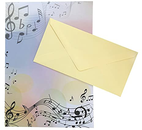 Paper24 Briefpapier mit Umschlag als Set, DIN A4 Naturpapier und DIN C6 Briefumschläge inkl. Geschenkmappe (Musik+DL05, 250er Set)