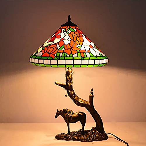 Leselampe Tiffany Stil Tischleuchte Farbe Rose Glas Lampenschirm Harz Pferd Körper Form Schreibtisch Licht Für Studienschlafzimmer Wohnzimmer Büro