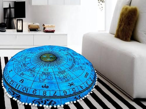 My Dream Carts Runder Boden-Pouf Nur Bezug, psychedelisches Horoskop-Kissenbezug, Astrologie-Kissenbezug, Sternzeichen-Kissenbezug, Batikfärbung, riesiger Kissenbezug (81.3 cm, ohne Füllung)