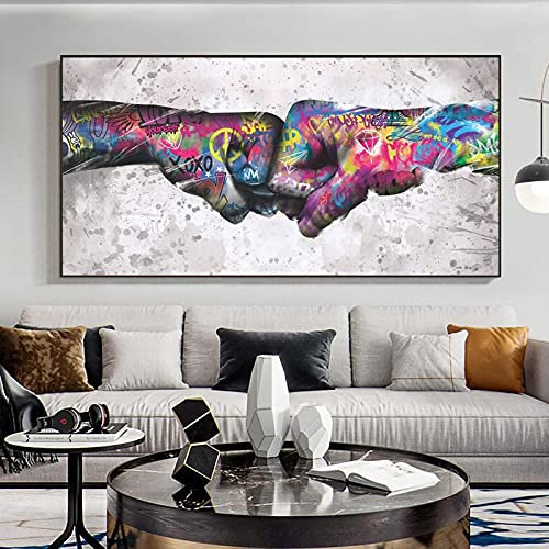 Lakabara Poing Bump Graffiti Art Toile Peintures Street Wall Art Affiches et Gravures Coloré Mur Art Photo Salon Décor À La Maison 70x140cm Sans Cadre