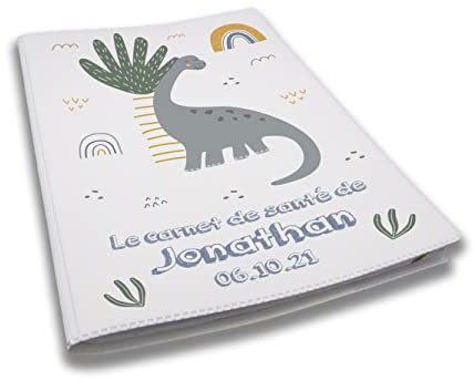 Protège carnet de santé personnalisé, idée cadeau personnalisable bébé, cadeau naissance original, Couverture Carnet Santé Dinosaure - CL0017a