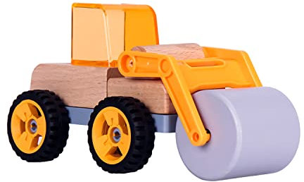 Udeas Strassenwalze - Verwandelbares Holzspielzeug mit beweglicher mechanischer Walze für Sandkasten, Mini-Baufahrzeuge, Ab 3 Jahre für Kinder