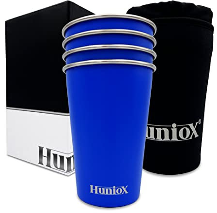 Huniox® Vaso Acero Inoxidable – Vaso Cerveza – Camping Accesorios – Vasos de Colores – Vasos de Sidra – Menaje para Caravanas – Taza Metal - Taza Acero Esmaltado (SANTORINI, 500 ML)