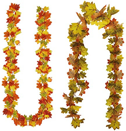 CHENYU 2 Stück Herbstgirlande Ahornblatt Girlande 175cm Halloween Deko Herbstdekorationen Hanging Autumn Decorations with Hooks, Hochzeit, Party, Weihnachtsdekoration