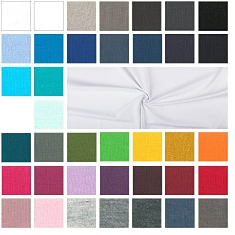 Baumwolljersey Meterware - Jerseystoff - Jersey Uni - Jerseystretch - 38 Farben - Öko-Tex 100 Kl. 1 (Babytauglich) - *** 50 cm x 148 cm ***, Farbe: 050 weiß