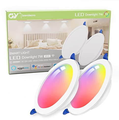 GY LED Einbaustrahler Spots 230V Flach Dimmbar,Smart Einbauleuchten Deckenspots Deckenstrahler Kompatibel mit Alexa/Google Home,7W 500lm,RGB Warmweiß-Kaltweiß Einbauspots für Wohnzimmer,2er Set
